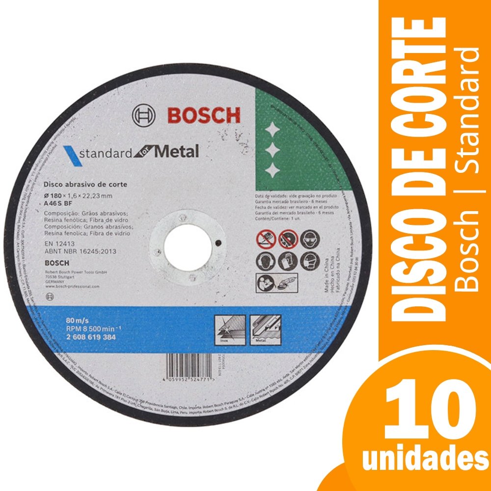 10 Discos de Corte Bosch Standard Metal 7P 180 x 1,6 x 22,23