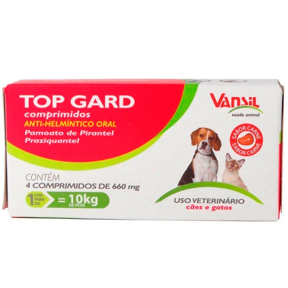 Top Gard 660mg Vansil Vermifugo para Cães e Gatos 4 Comprimidos