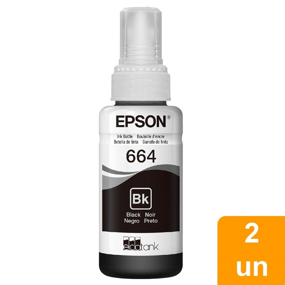 Kit Refil de Tinta Epson Original T664 2x1, Preto