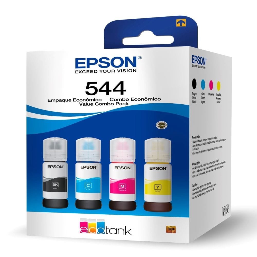 Kit Refil de Tinta Epson Original T544, 4 Cores, Preto/Amarelo/Ciano/Magenta