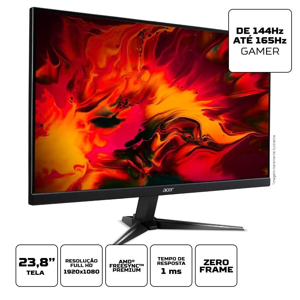 Monitor LED Gamer 23.8" Acer Nitro QG241Y P, Full HD, Resolução de 1920x1080, Preto
