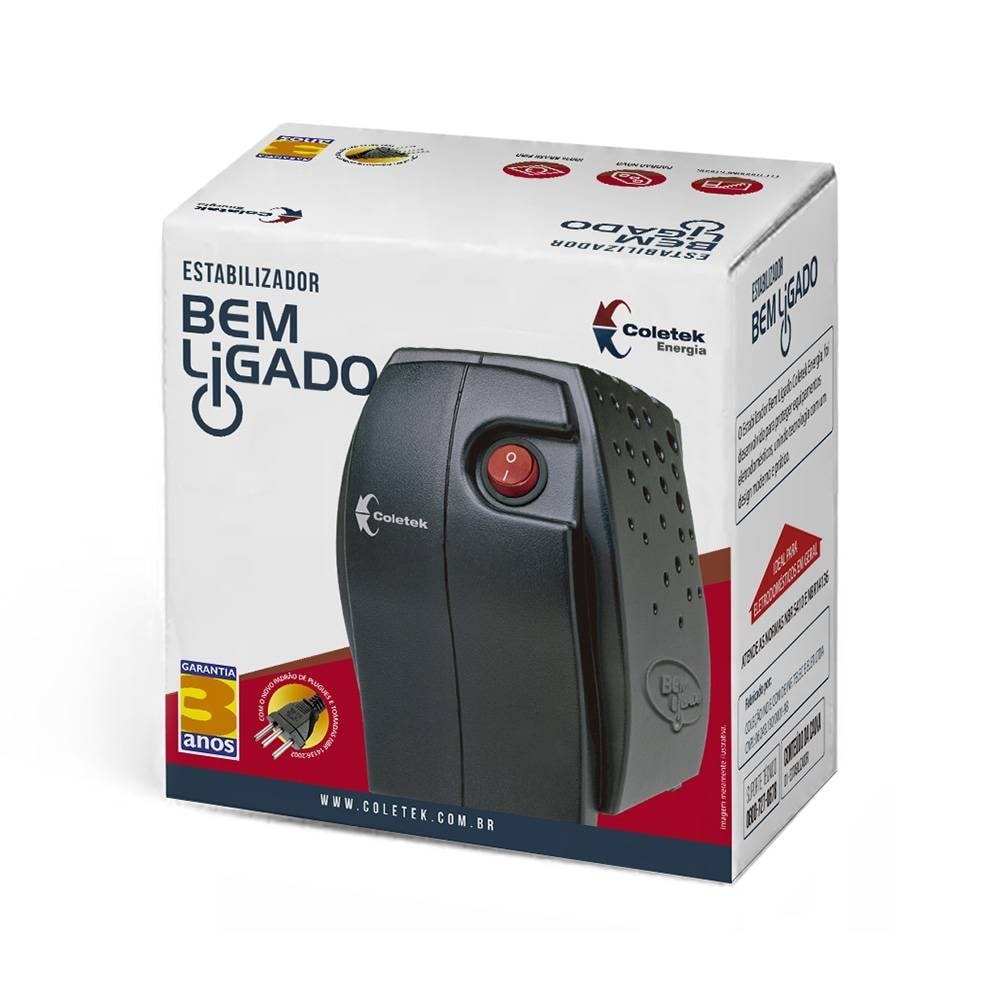 Estabilizador Coletek ES-500, 500VA, 4 Tomadas, Bivolt Manual