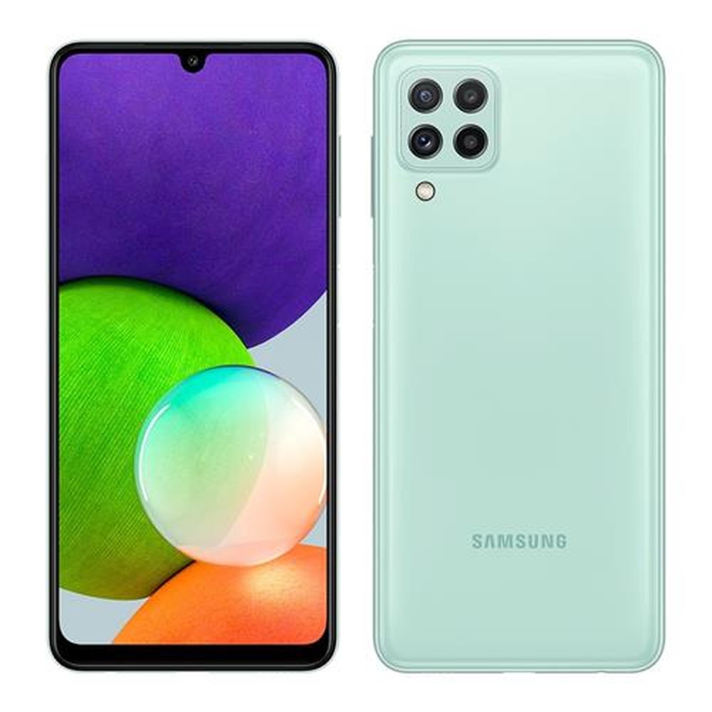 Smartphone Samsung Galaxy A22 Verde, Tela de 6.4", 4G+Wi-Fi+NFC, And. 11, Câm. Tras. 48+8+2+2MP, Frontal 13MP, 4GB RAM, 128GB