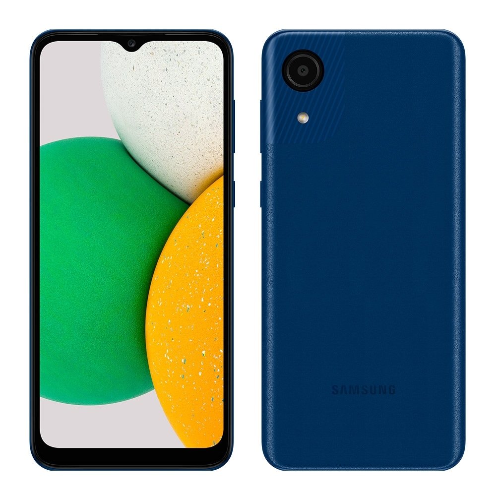 Smartphone Samsung Galaxy A03 Core Azul, Tela de 6.5", 4G+Wi-Fi, And. 11, Câm. Tras. de 8MP, Frontal de 5MP, 2GB RAM, 32GB