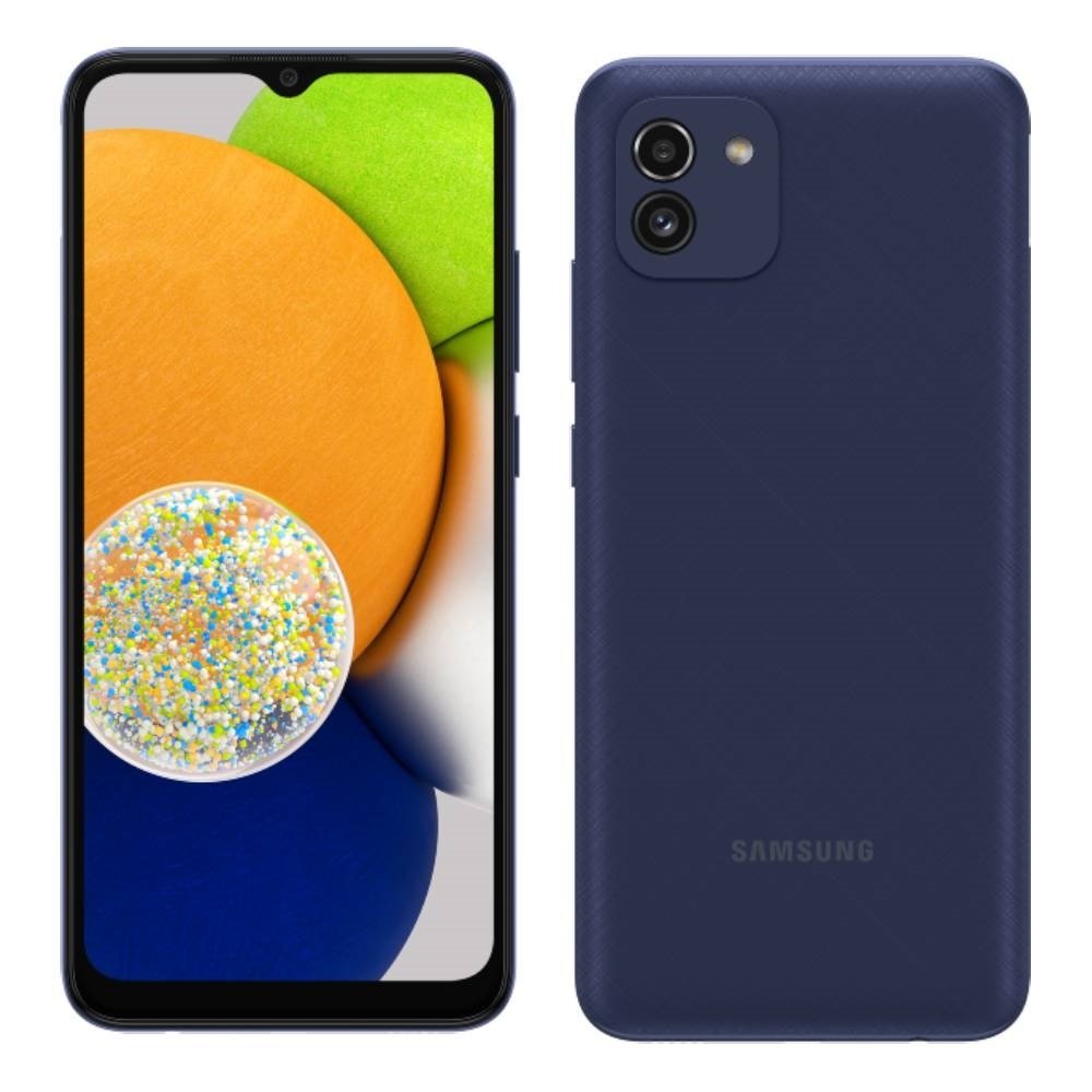 Smartphone Samsung Galaxy A03, Azul, Tela 6.5", 4G+Wi-Fi, And. 11, Câm. Tras. de 48+2MP, Frontal de 5MP, 4GB RAM, 64GB