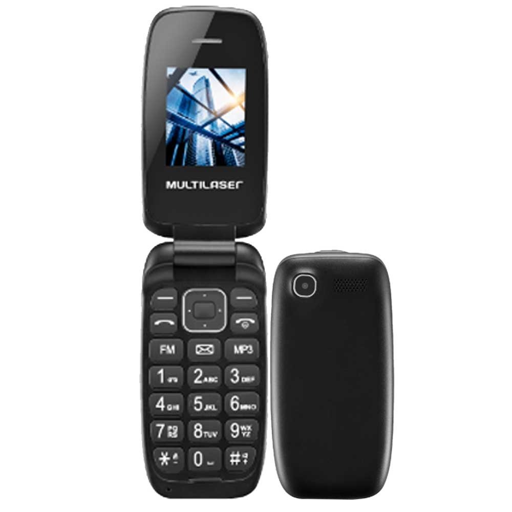 Celular Multilaser Flip UP P9022 Dual Chip, Preto/Cinza, Bluetooth,MP3, Câmera VGA, Rádio FM
