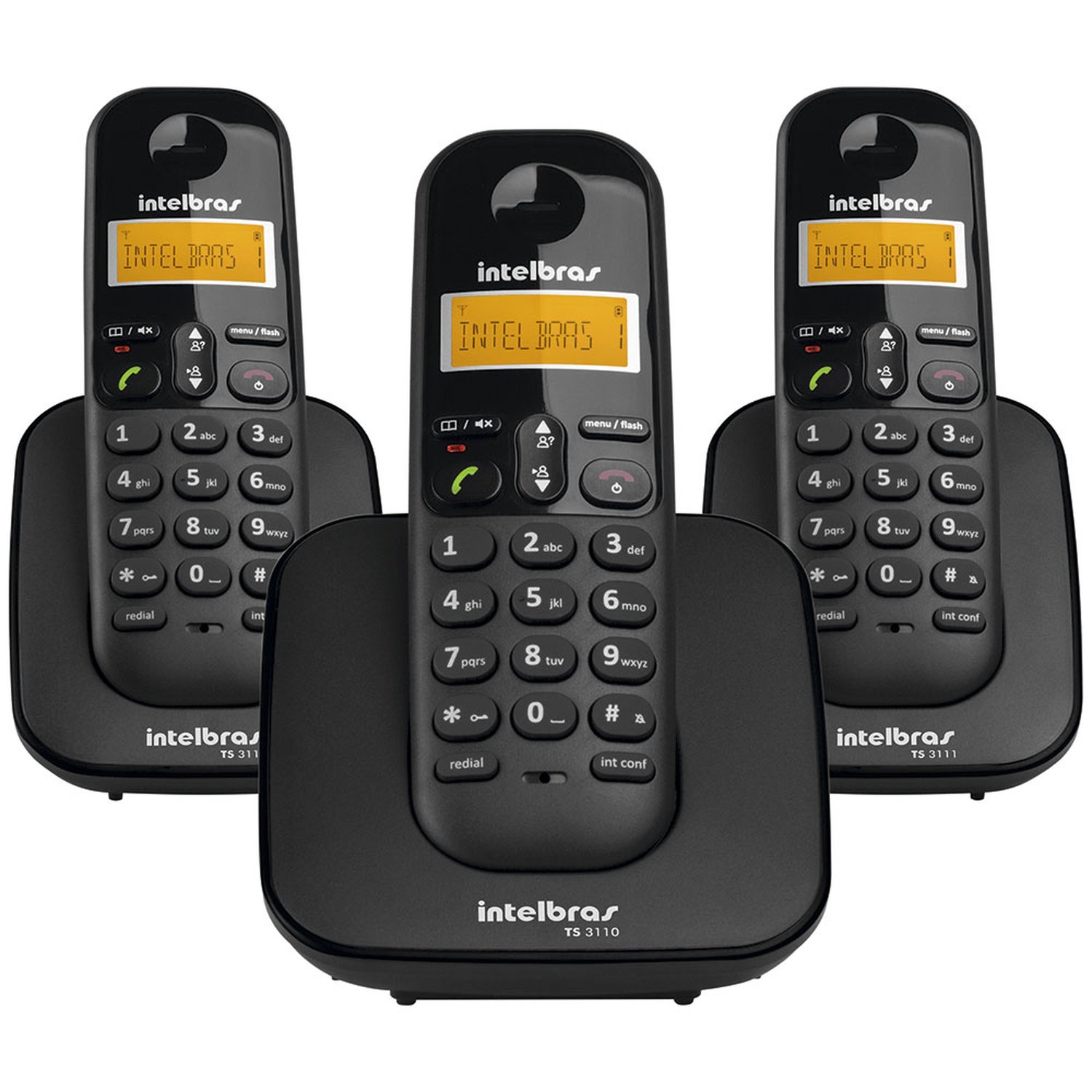 Telefone sem Fio Intelbras TS3113 + 2 Ramais Adicionais, Com Identificador de Chamadas, Preto