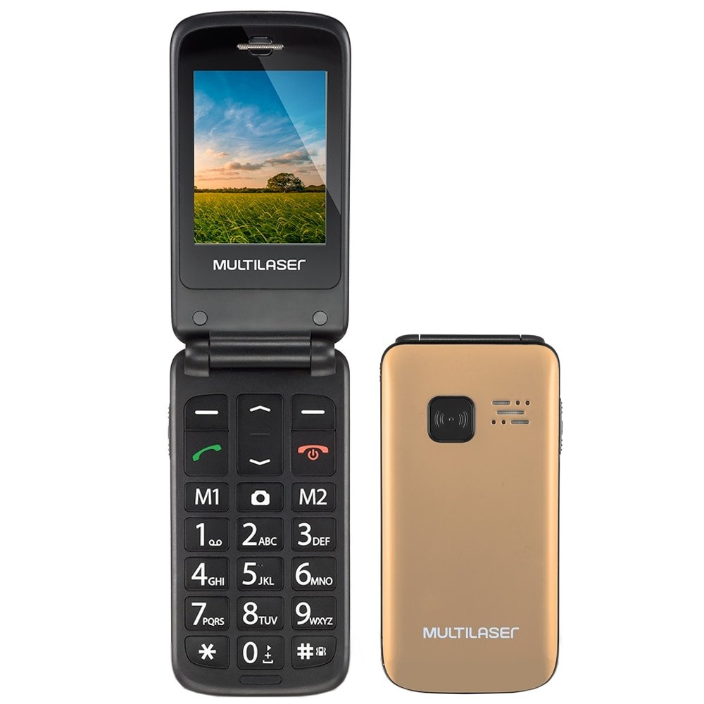 Celular Multilaser Flip Vita P9043, Dual Chip, Dourado, Tela 2.4",Bluetooth, Câm Tras. VGA, 32MB