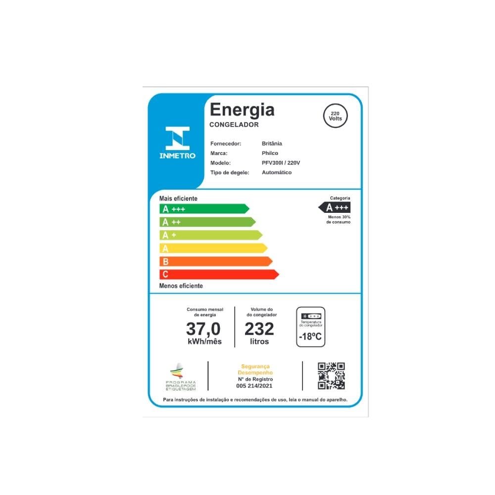 Freezer Vertical Philco 232 Litros PFV300I Painel Touch - Frost Free, Sistema Dupla Função, 2 em 1, Inox, 220V