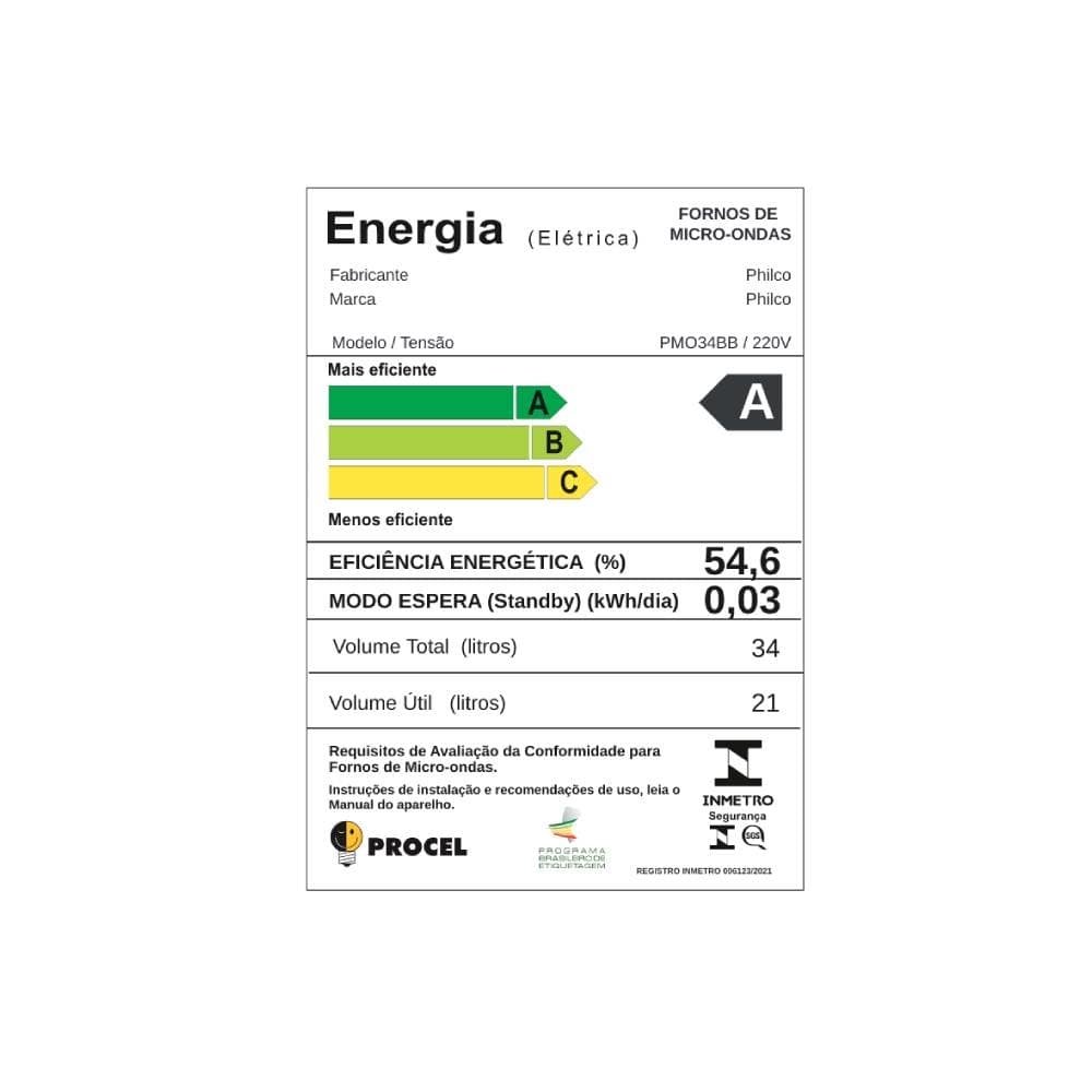 Micro-ondas Philco 34 Litros PMO34BB, Branco, 220V