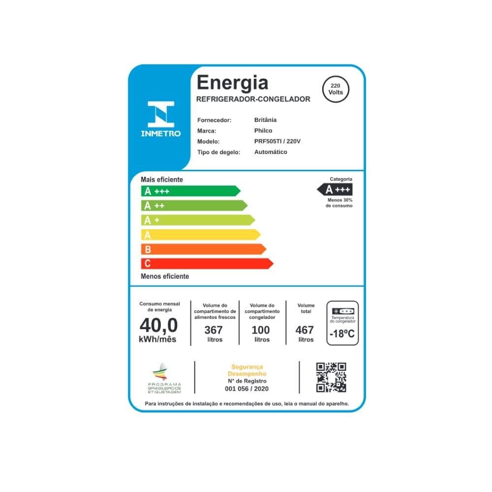 Refrigerador Philco 467 Litros PRF505TI, Frost Free, Inverter, 2 Portas, Inox, 220V