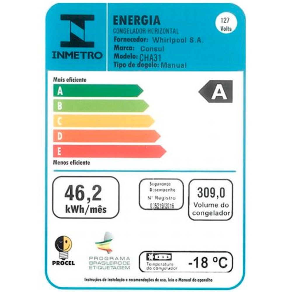 Freezer e Refrigerador Horizontal Consul 309 Litros CHA31, Branco, 110V