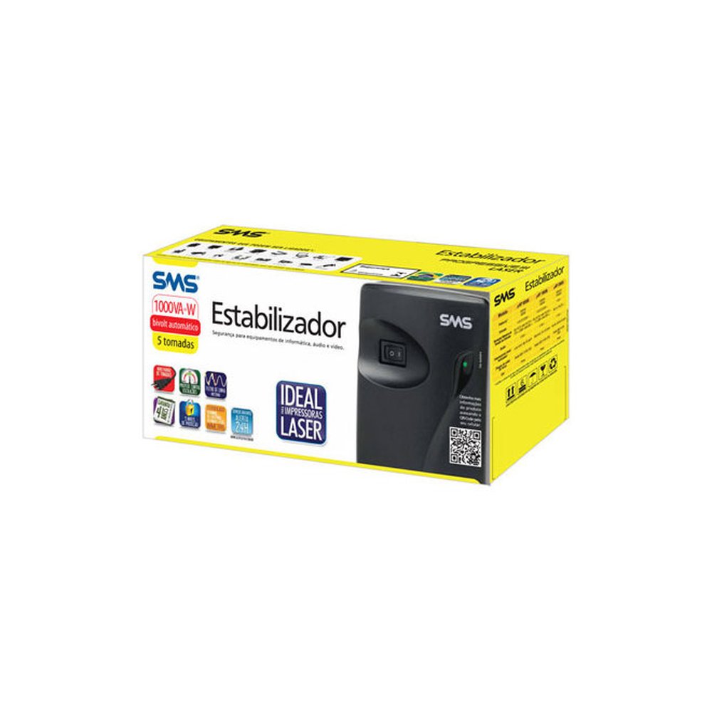 Estabilizador SMS Progressive III Laser UAP1000Bi, 1000VA, 5 Tomadas, com Entrada Bivolt Automático e Saída 115V