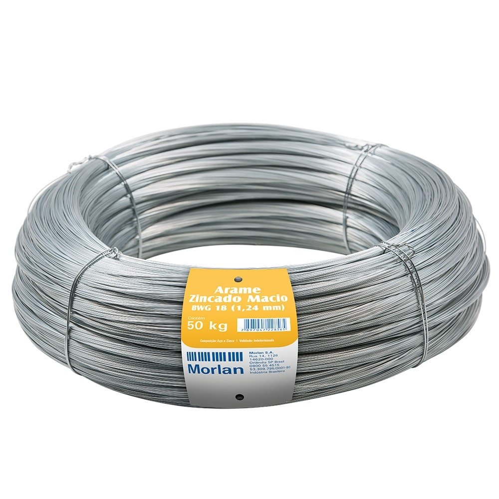 Arame Liso Galvanizado Morlan 18 Industrial Rolo 50Kg