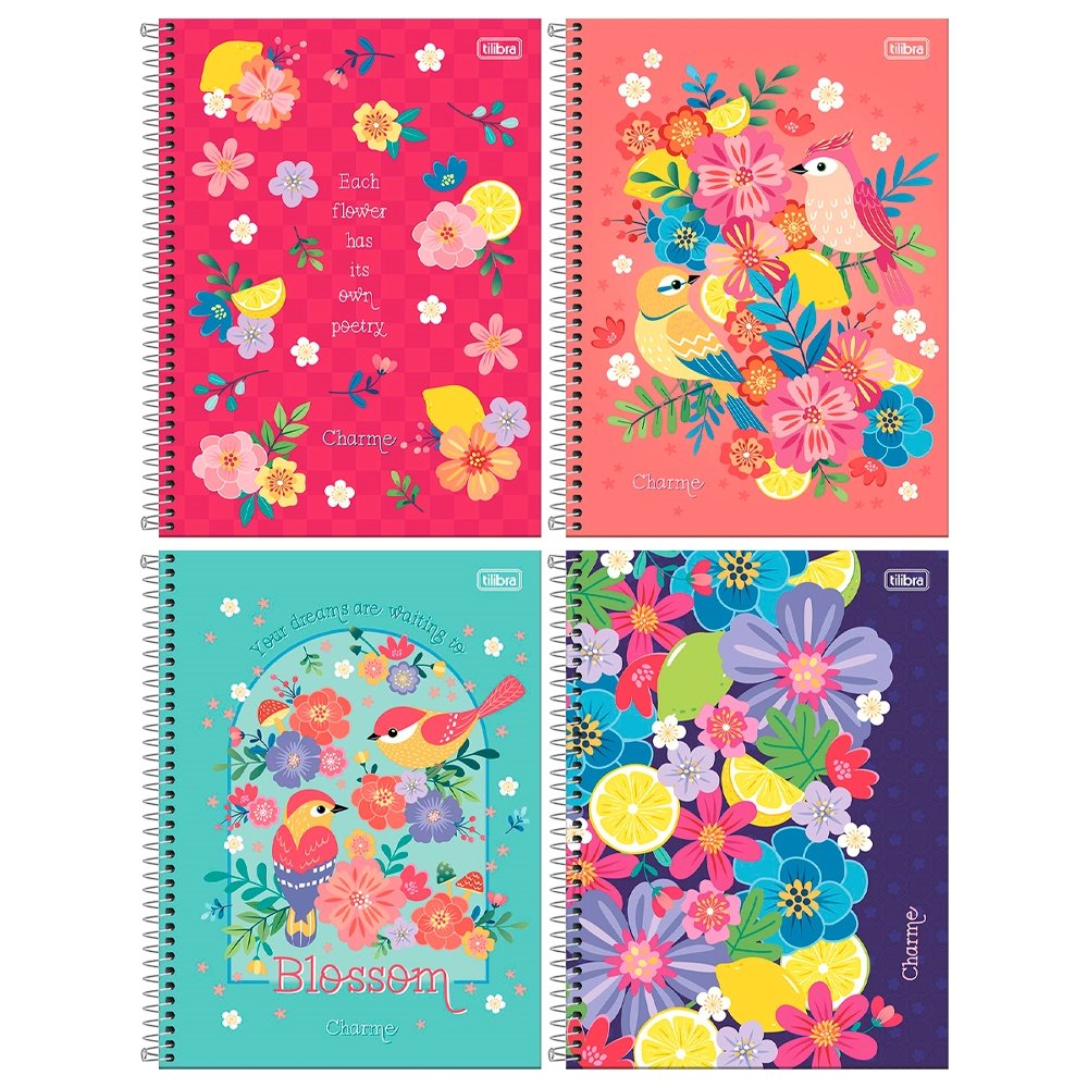 Caderno Espiral Tilibra Universitário Capa Dura Charme 10 Matérias 160 Folhas - Embalagem com 4 Unidades