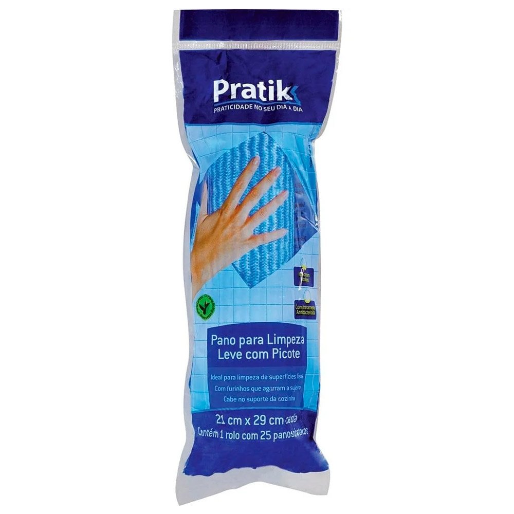 Pano Pratik para Limpeza Rolo com 25 Panos Azul 21x29cm - Embalagem com 12 Unidades