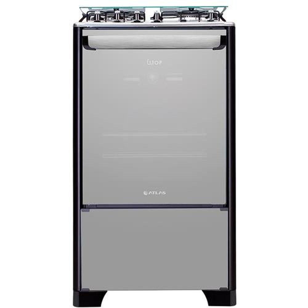 Fogão de Piso Atlas 4 Bocas New U.Top Style, Acendimento Automático, Mesa de Inox, Preto, Bivolt