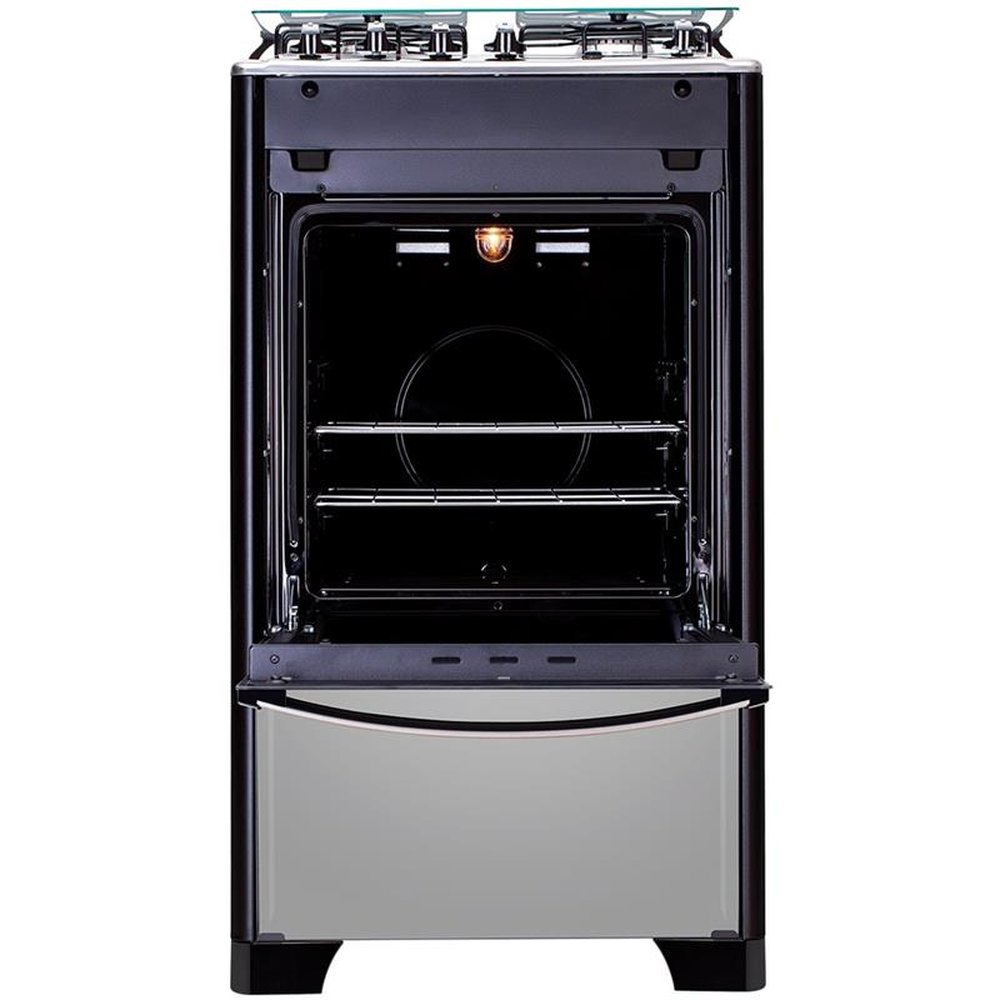 Fogão de Piso Atlas 4 Bocas New U.Top Style, Acendimento Automático, Mesa de Inox, Preto, Bivolt