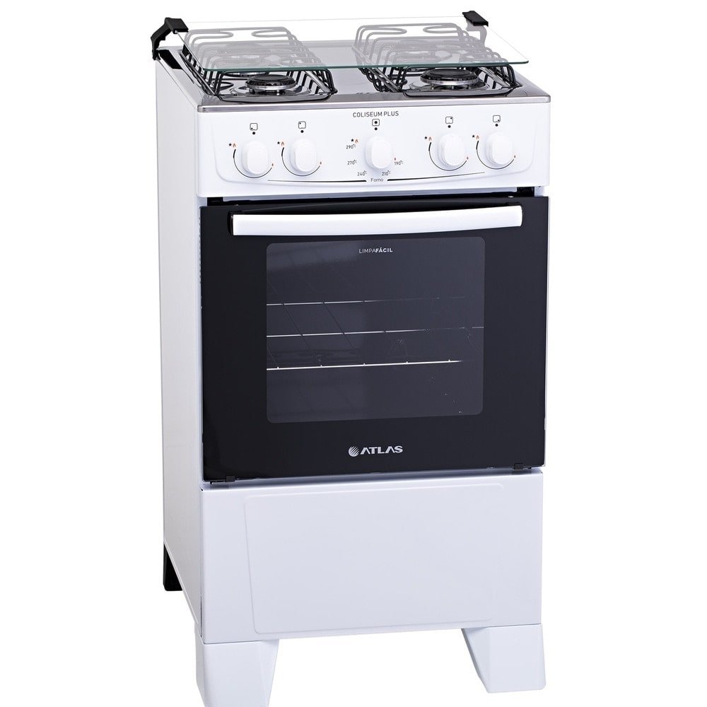 Fogão de Piso Atlas 4 Bocas Coliseum Plus - Mesa de Inox, Branco