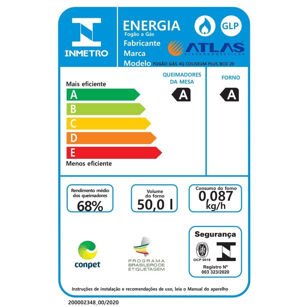 Fogão de Piso Atlas 4 Bocas Coliseum Plus - Mesa de Inox, Branco