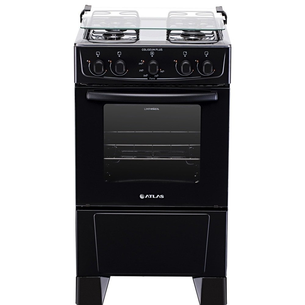 Fogão de Piso Atlas 4 Bocas Coliseum Plus - Mesa de Inox, Preto