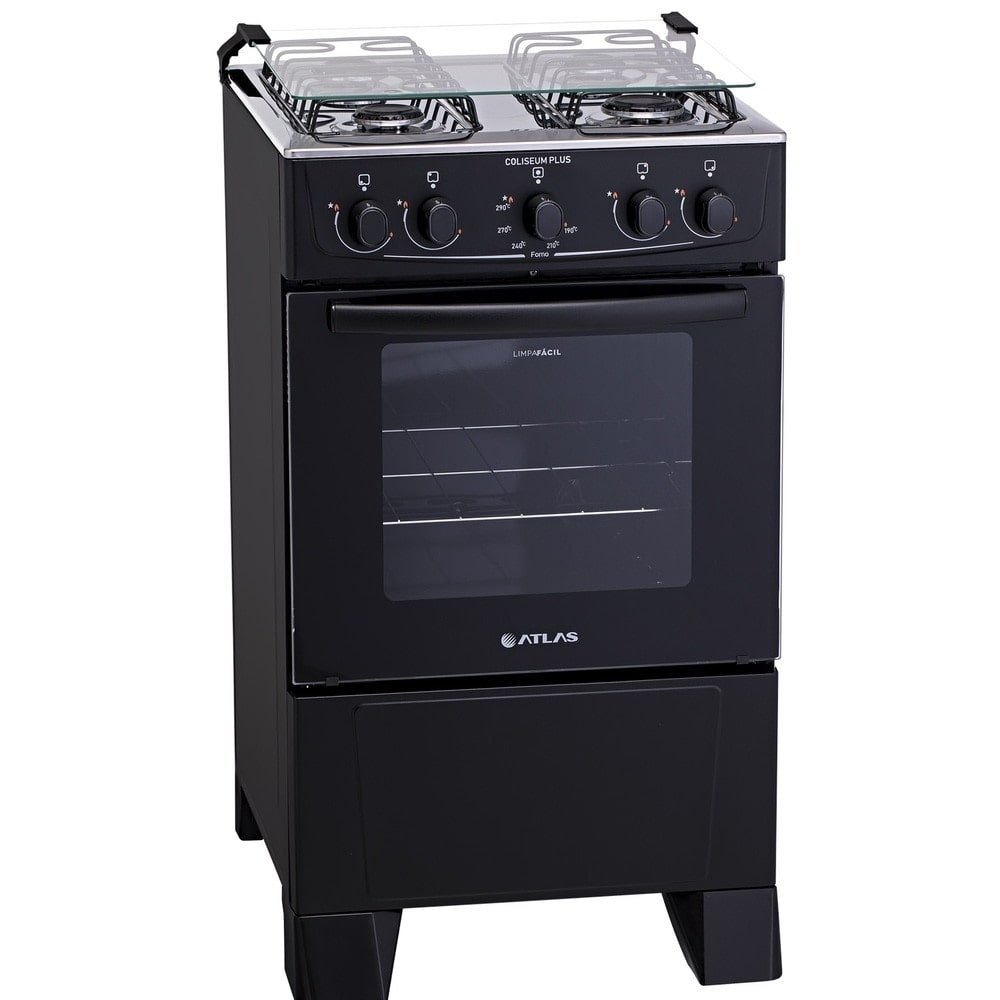 Fogão de Piso Atlas 4 Bocas Coliseum Plus - Mesa de Inox, Preto