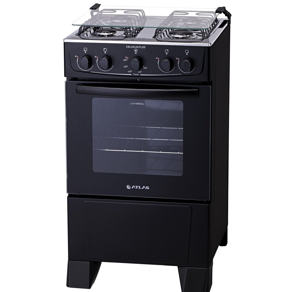 Fogão de Piso Atlas 4 Bocas Coliseum Plus - Mesa de Inox, Preto