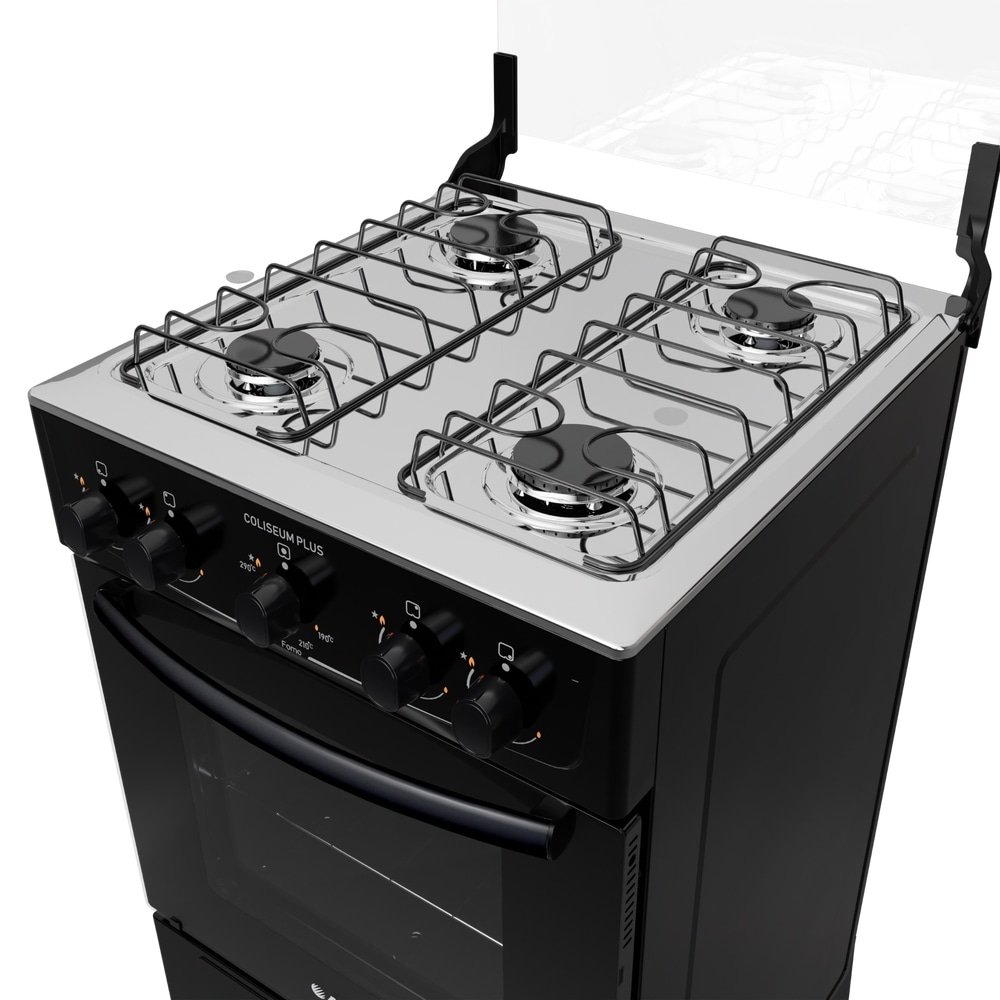 Fogão de Piso Atlas 4 Bocas Coliseum Plus - Mesa de Inox, Preto