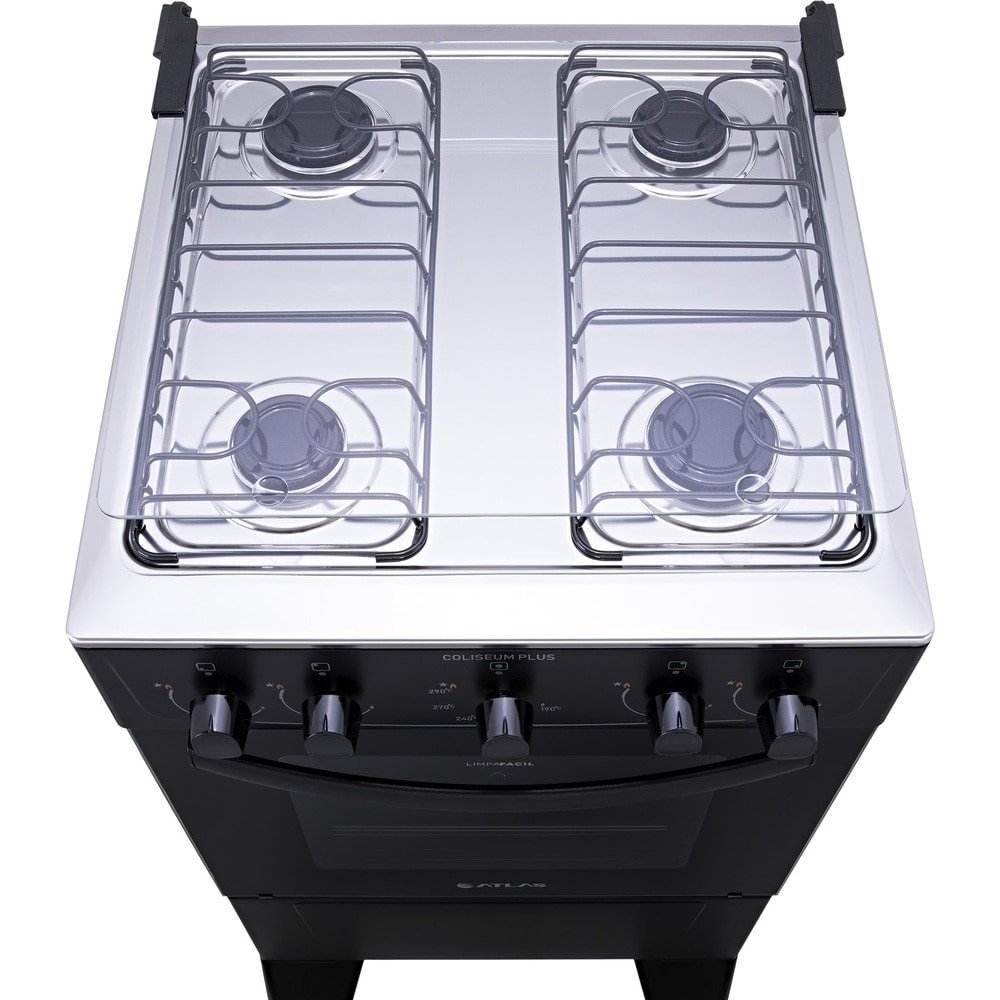 Fogão de Piso Atlas 4 Bocas Coliseum Plus - Mesa de Inox, Preto