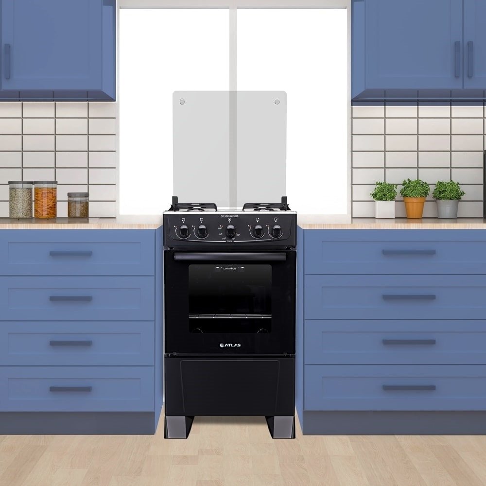 Fogão de Piso Atlas 4 Bocas Coliseum Plus - Mesa de Inox, Preto