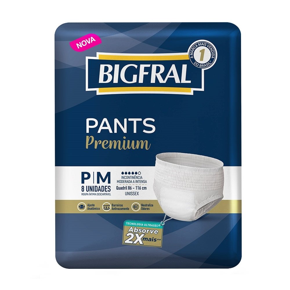 Roupa Íntima Bigfral Pants Premium Tamanho P/M - 8 Pacotes - Total 64 Tiras