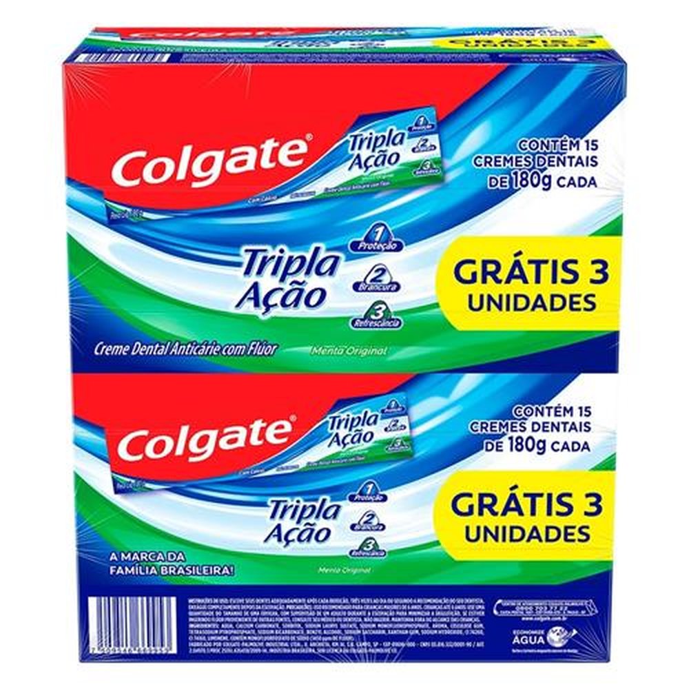 Creme Dental Colgate Tripla Ação 180g Embalagem com 15 Unidades