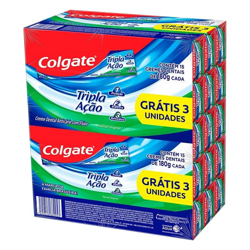 Creme Dental Colgate Tripla Ação 180g Embalagem com 15 Unidades