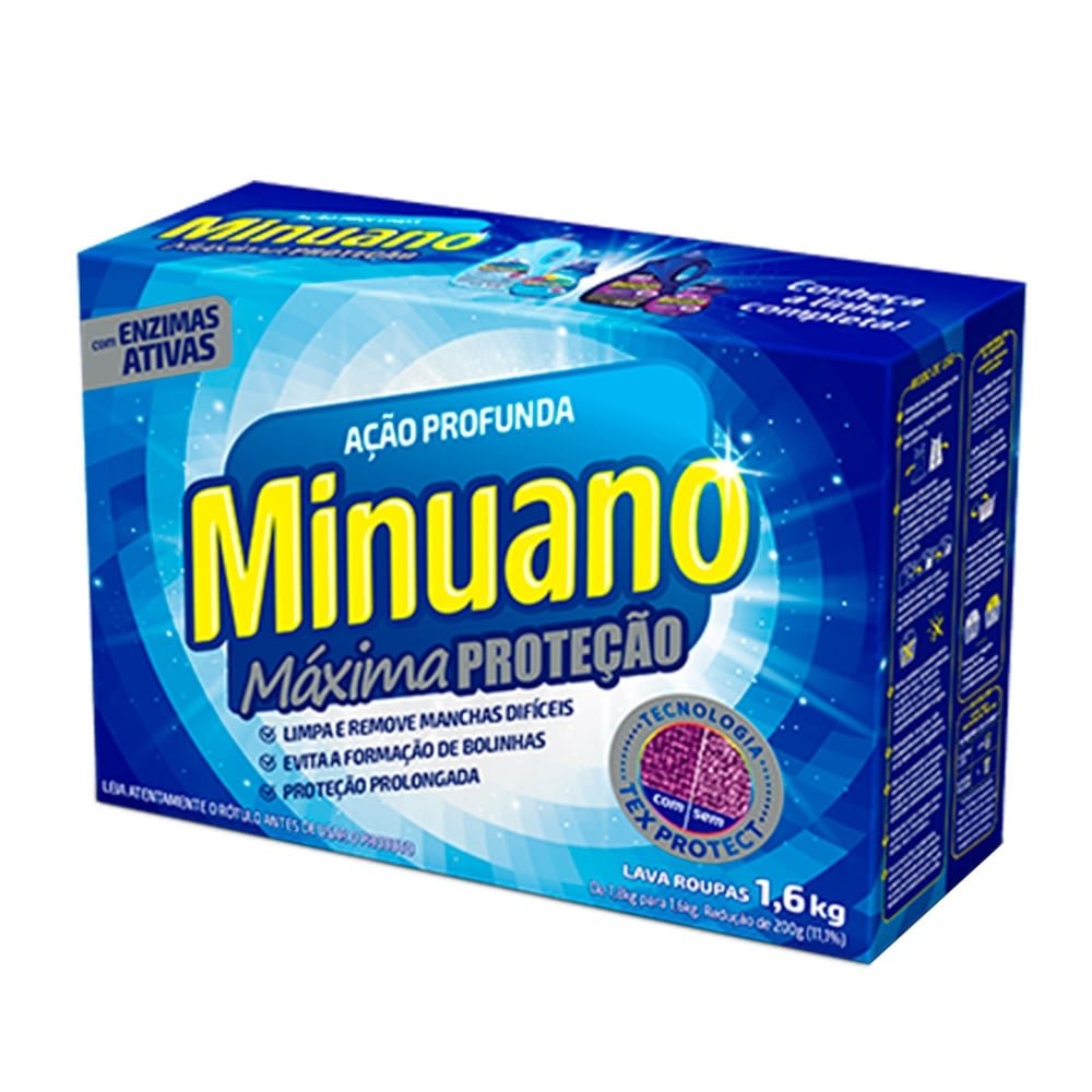 Sabão em Pó Minuano Ação Profunda 1,6Kg Embalagem com 9 Unidades