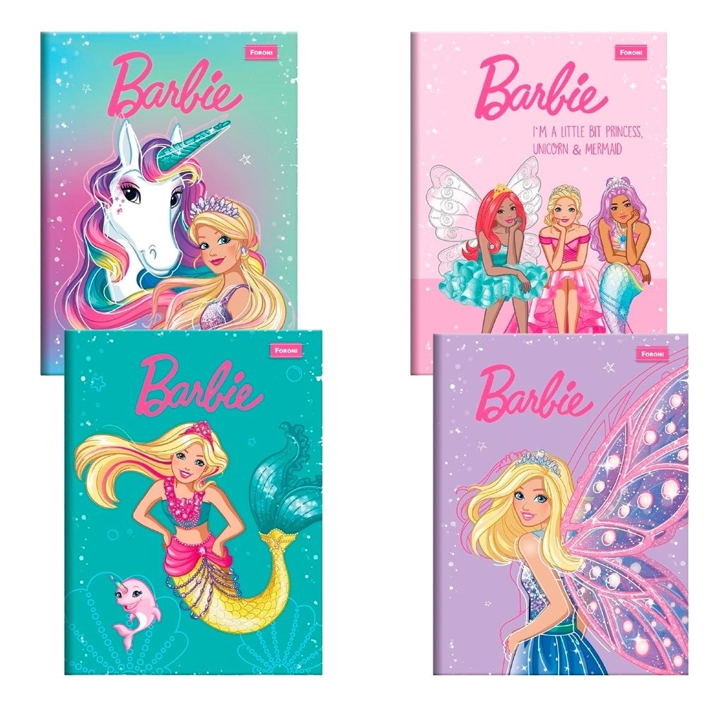 Caderno Costurado Foroni Universitário Capa Dura Barbie Dreamtopia 80 Folhas - Embalagem com 5 Unidades