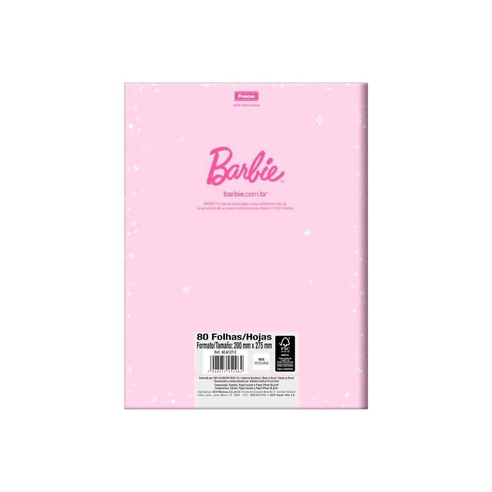 Caderno Costurado Foroni Universitário Capa Dura Barbie Dreamtopia 80 Folhas - Embalagem com 5 Unidades