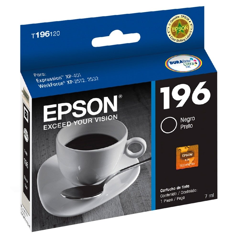 Cartucho Original Epson 196 T196120 Preto para Impressoras XP-401, XP-2512 e XP-2532