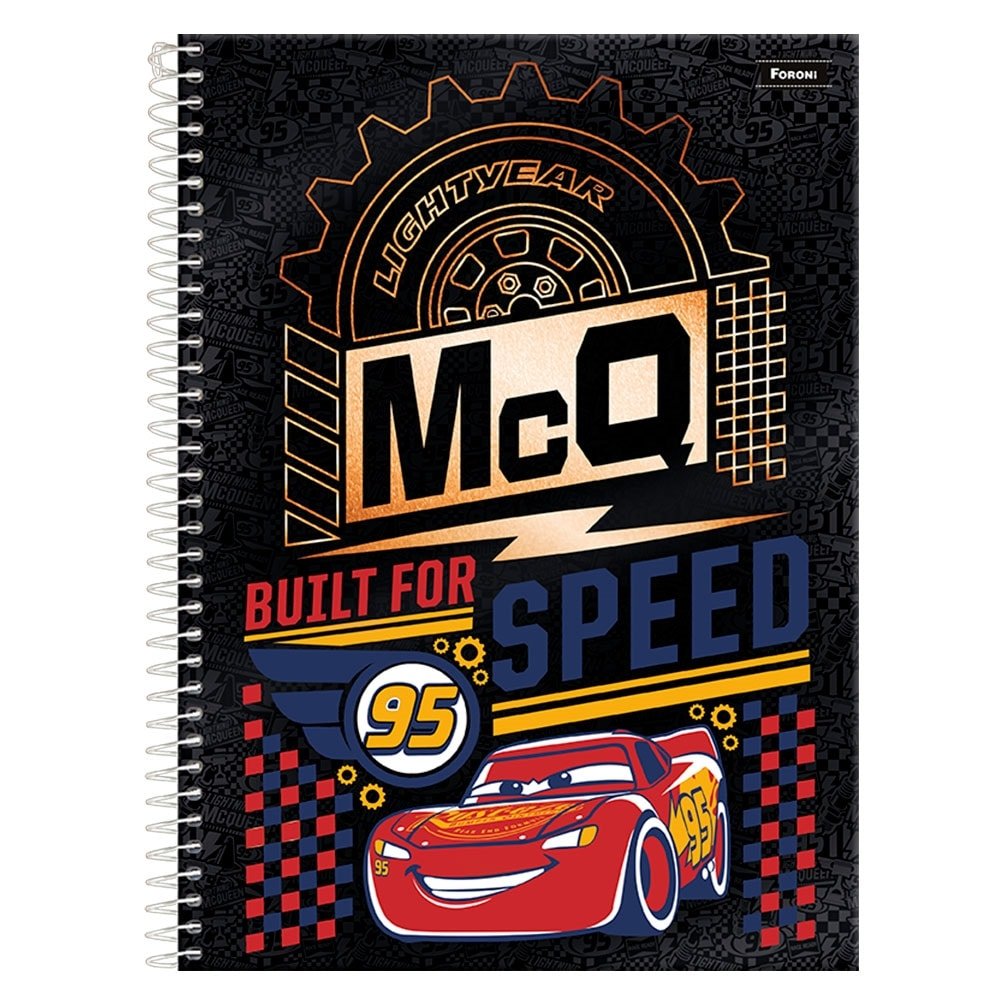 Caderno Capa Dura Universitário Espiral Carros 96 Folhas 1 Matéria Emb. c/ 4 Un. - Foroni