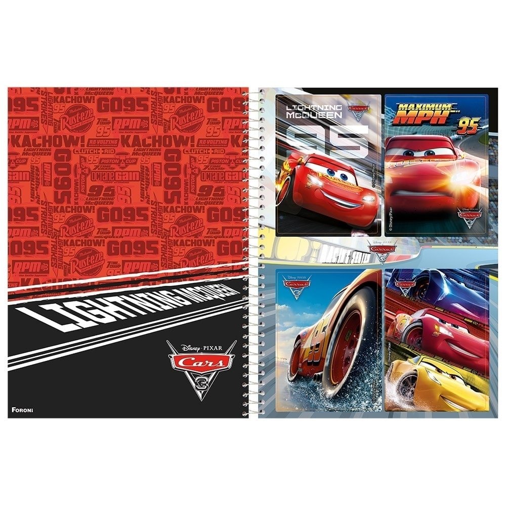 Caderno Capa Dura Universitário Espiral Carros 96 Folhas 1 Matéria Emb. c/ 4 Un. - Foroni