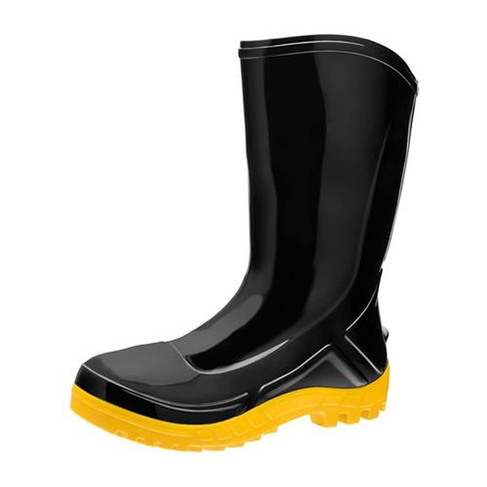 Bota PVC Vulcaflex CA42291 Preta Solado Amarelo Cano Médio 27cm com Forro 38