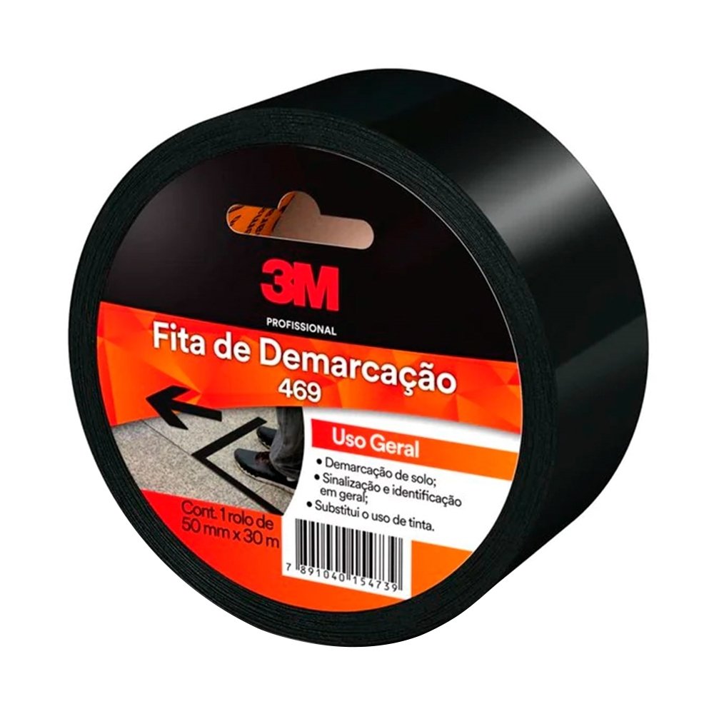 Fita Adesiva 3M para Demarcação 469, Uso Geral, 50mmX30m, Preta