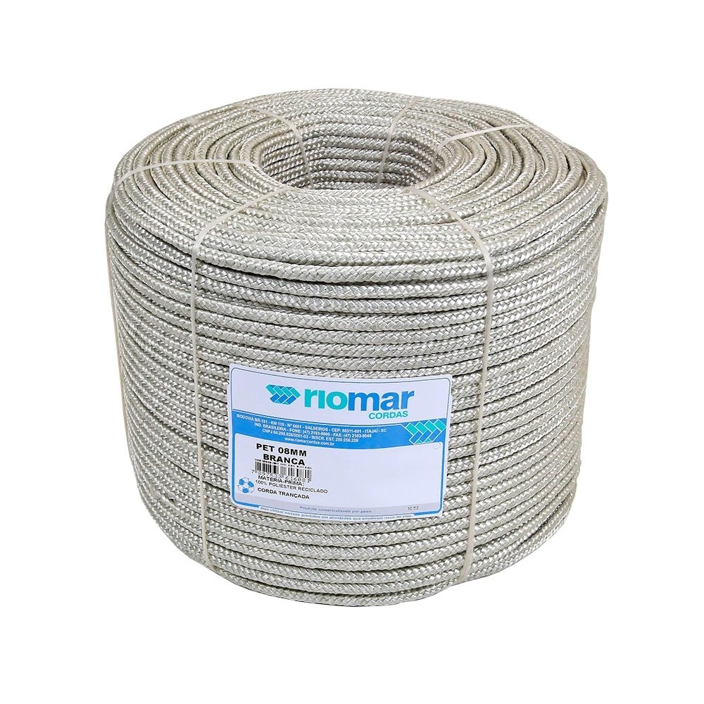 Corda Trançada Riomar Pet Rolo Tipo Seda Branca 8mmx360m - 15Kg