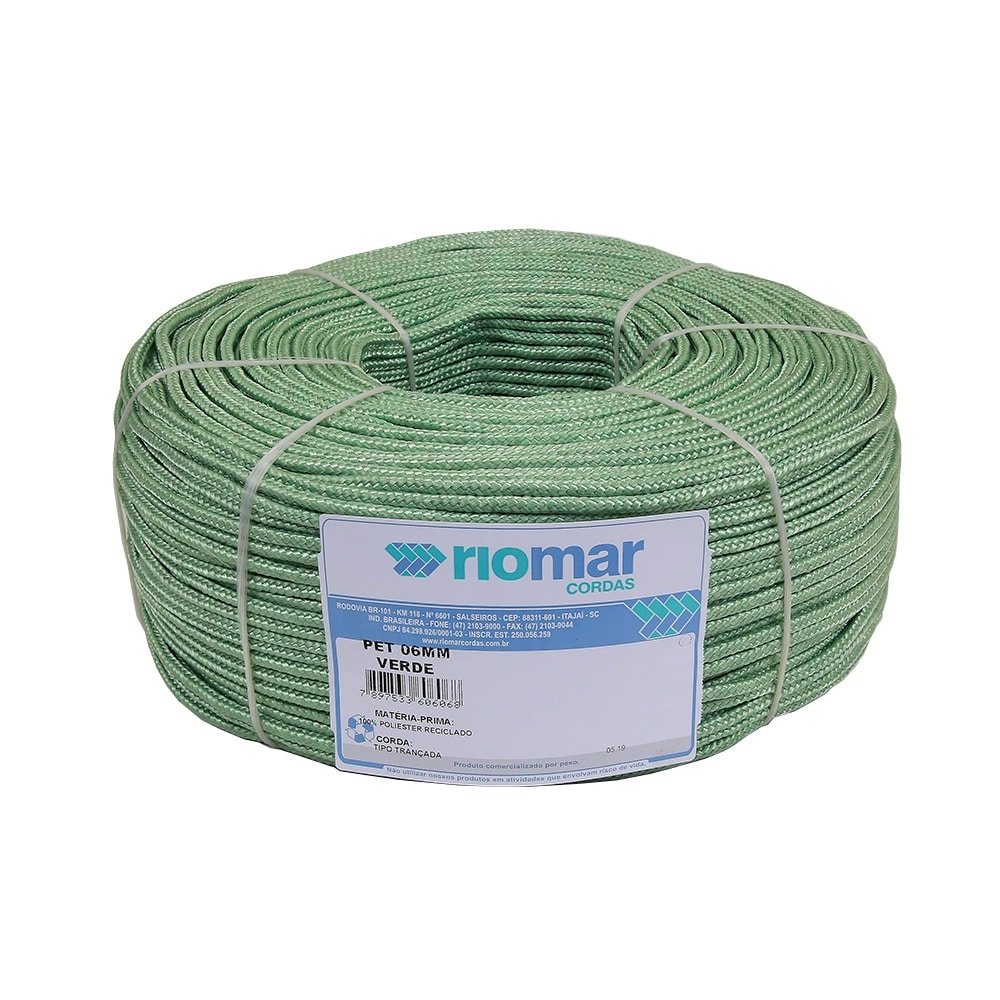 Corda Riomar Pet Trançada Verde Tipo Seda 6mm x 186m 6Kg