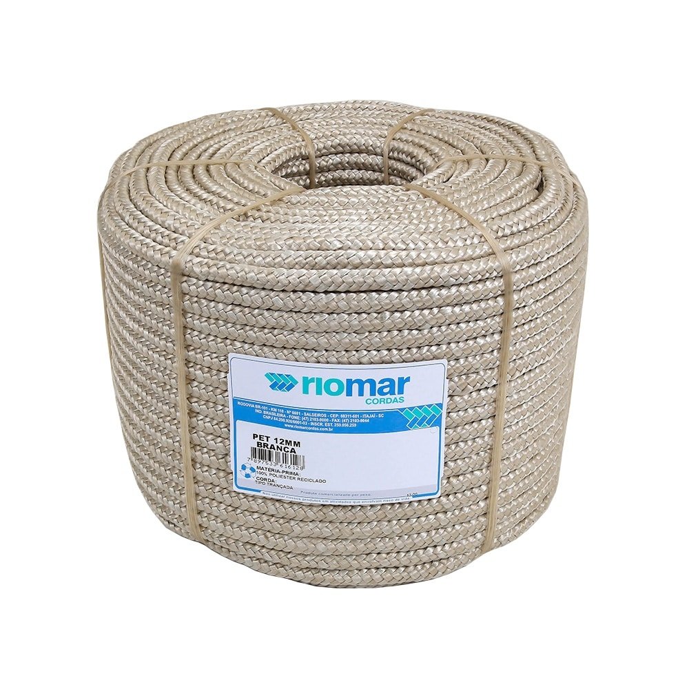 Corda Trançada Riomar Pet Rolo Tipo Seda Branca 12mmx180m - 15Kg