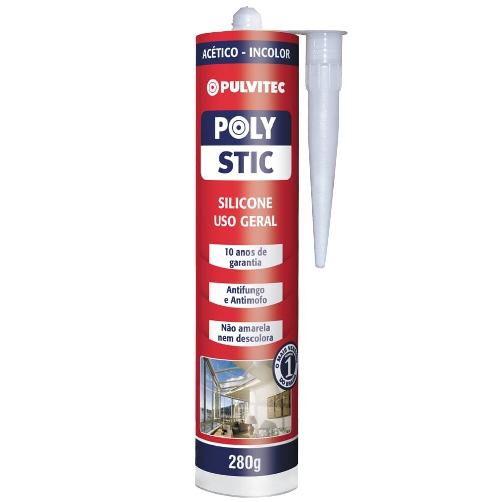 Silicone Acetico Pulvitec Polystic Transparente 280g - Embalagem com 12 Unidades