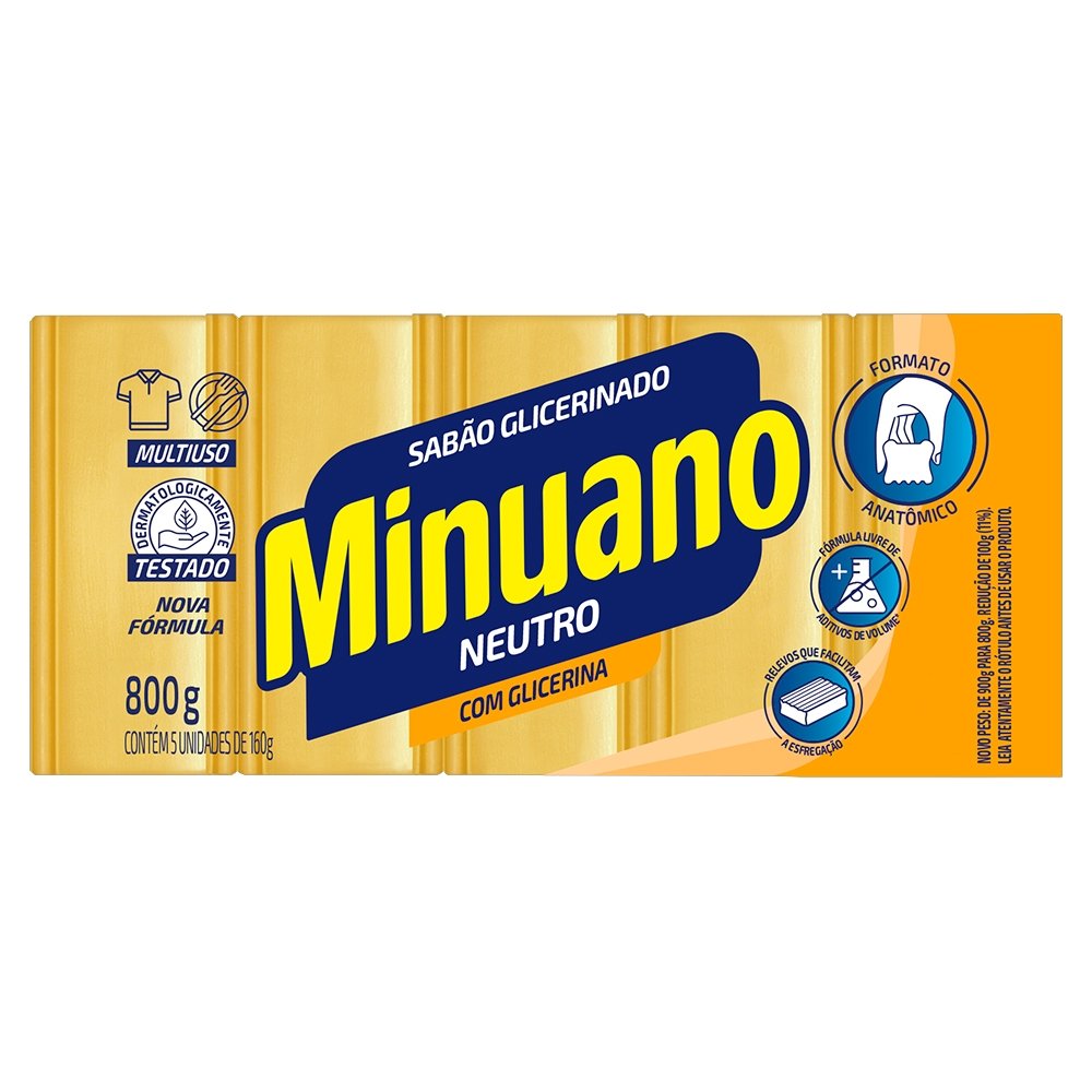 Sabão em Barra Minuano Glicerinado 160g - 20 Pacotes com 5 Unidades