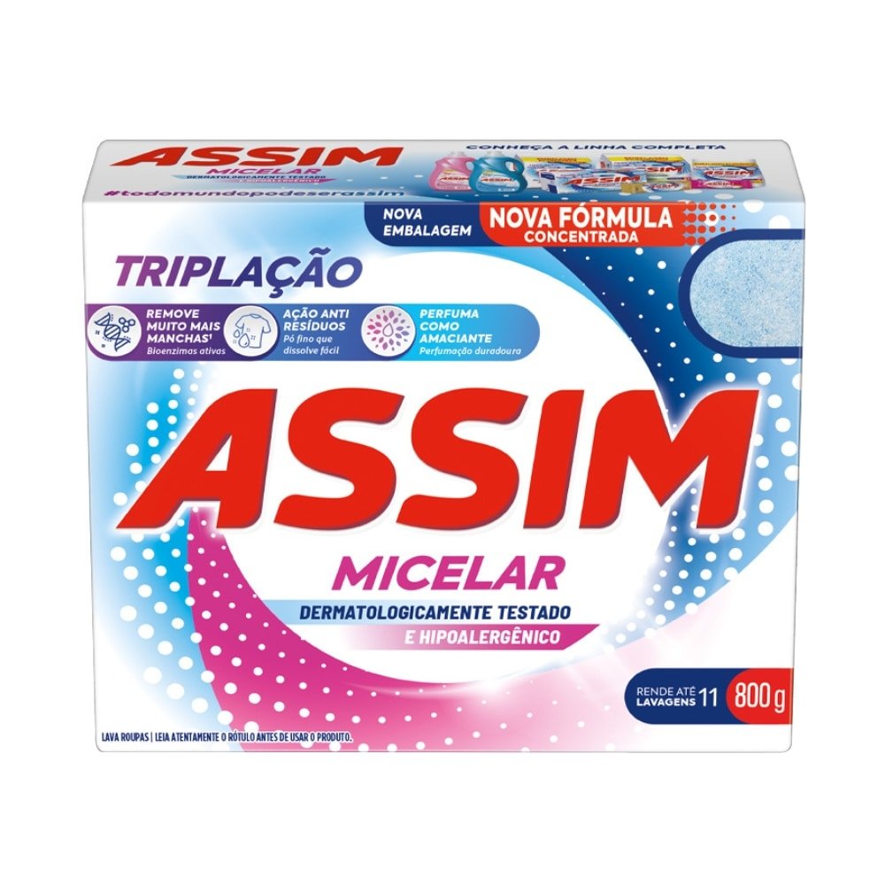 Sabão em Pó Assim Triplação Micelar 800g - Embalagem com 20 Unidades