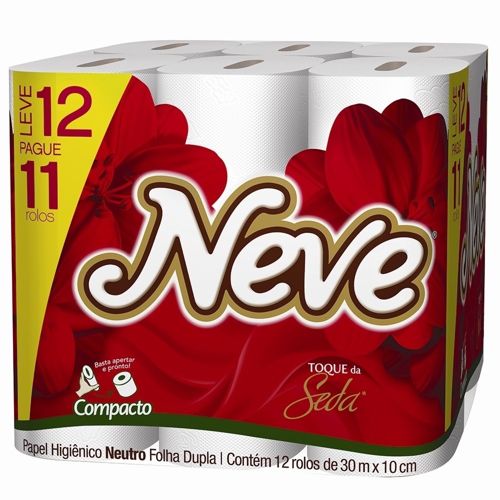 Papel Higiênico Neve Folha Dupla Compacto 30m 4 Embalagens c/ 12 Unidades
