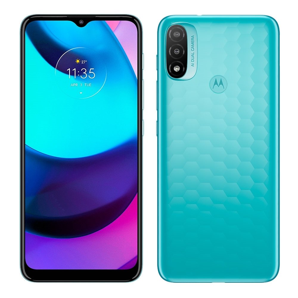 Smartphone Motorola Moto E20 Azul, Tela de 6.5", 4G+Wi-Fi, And. 11, Câm. Tras. de 13+2MP, Frontal de 5MP, 2GB RAM, 32GB