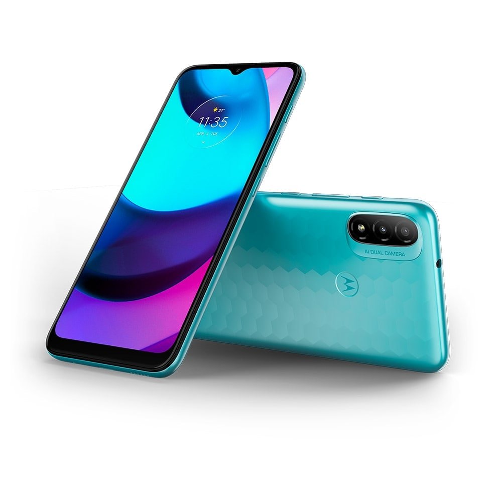 Smartphone Motorola Moto E20 Azul, Tela de 6.5", 4G+Wi-Fi, And. 11, Câm. Tras. de 13+2MP, Frontal de 5MP, 2GB RAM, 32GB